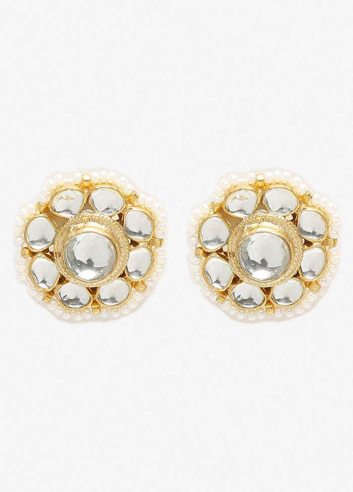 Gold Plated Kundan Stud Earrings - Indian Silk House Agencies