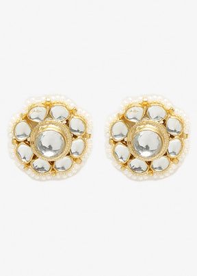 Gold Plated Kundan Stud Earrings - Indian Silk House Agencies