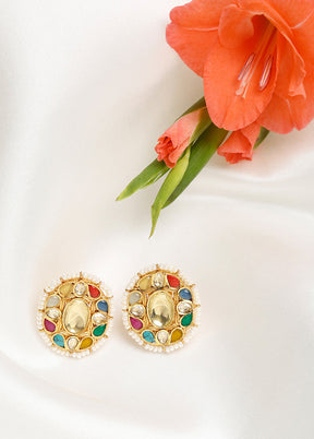 Gold Plated Kundan Stud Earrings - Indian Silk House Agencies