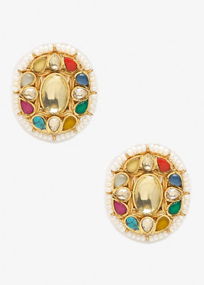 Gold Plated Kundan Stud Earrings - Indian Silk House Agencies