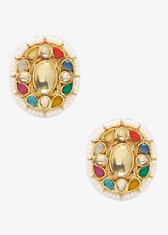 Gold Plated Kundan Stud Earrings - Indian Silk House Agencies