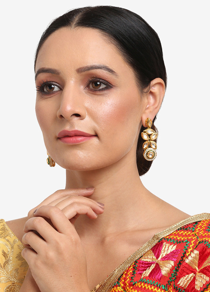 Gold Plated Kundan Dangler Earrings - Indian Silk House Agencies