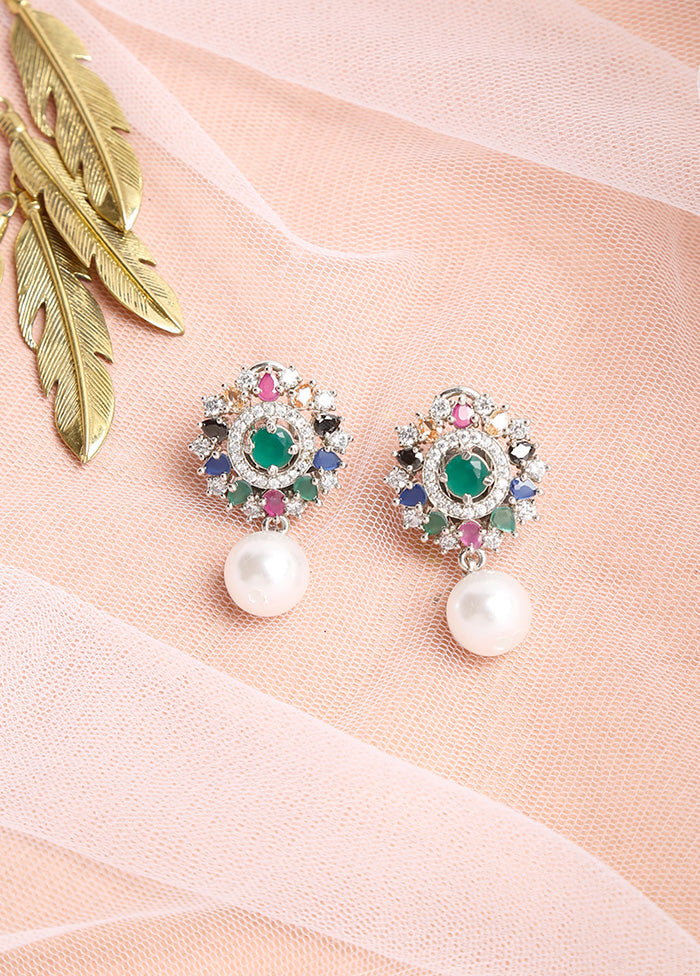 Silver Plated Kundan Stud Earrings - Indian Silk House Agencies