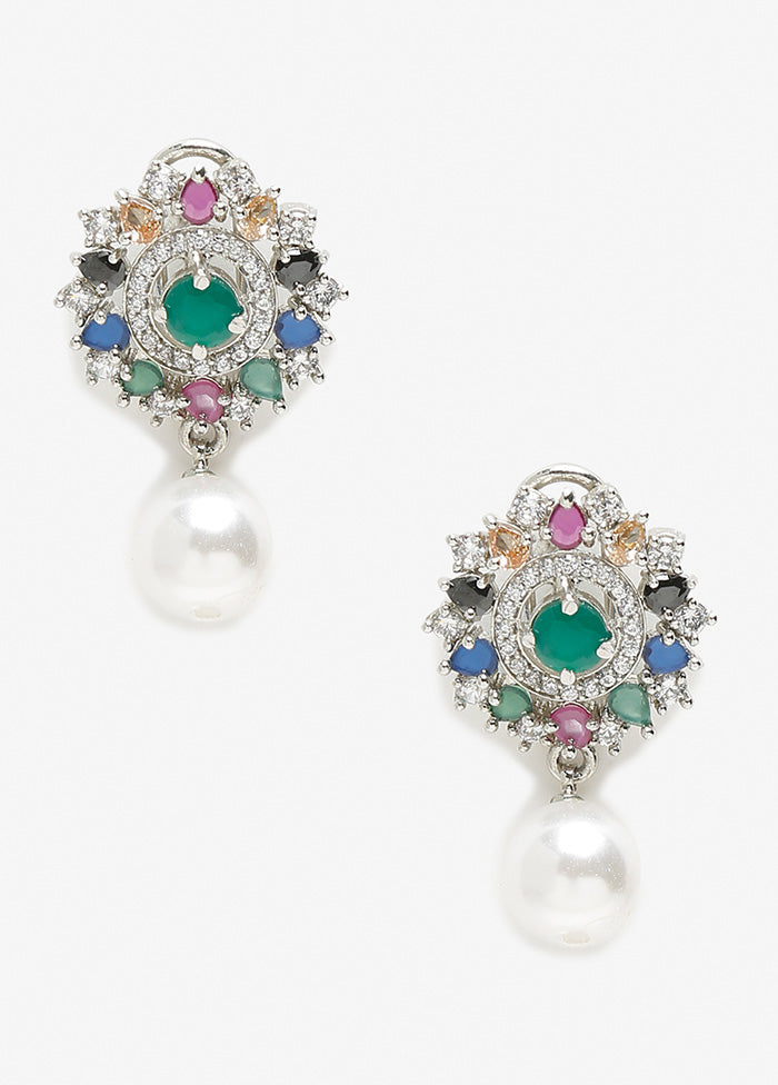 Silver Plated Kundan Stud Earrings - Indian Silk House Agencies