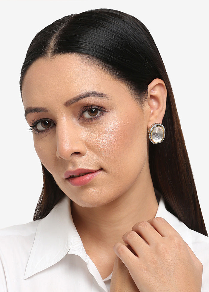 Silver Plated Kundan Stud Earrings - Indian Silk House Agencies