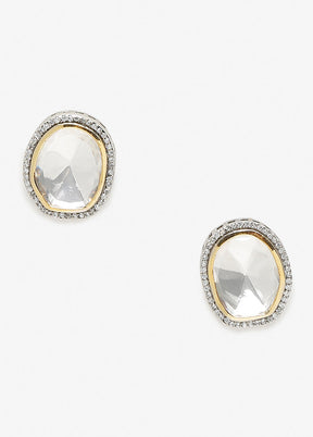 Silver Plated Kundan Stud Earrings - Indian Silk House Agencies