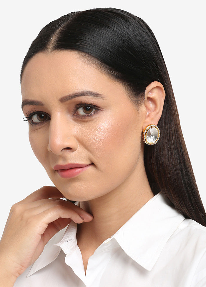 Gold Plated Kundan Stud Earrings - Indian Silk House Agencies