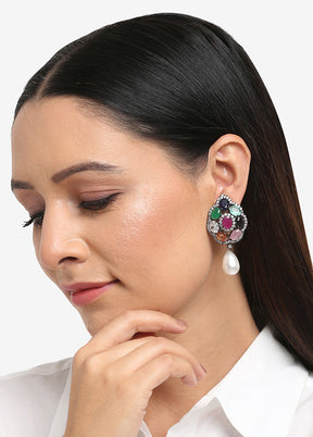 Silver Plated Kundan Dangler Earrings - Indian Silk House Agencies