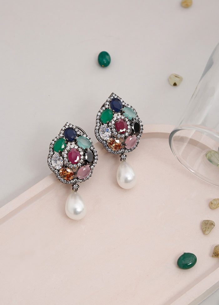 Silver Plated Kundan Dangler Earrings - Indian Silk House Agencies