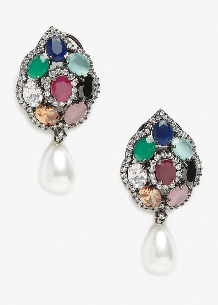 Silver Plated Kundan Dangler Earrings - Indian Silk House Agencies