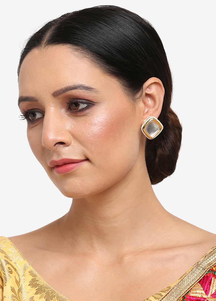 Gold Plated Kundan Stud Earrings - Indian Silk House Agencies