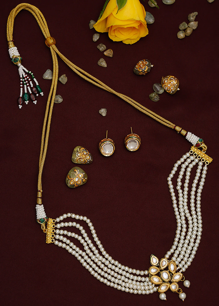 Pearl Kundan Choker Necklace Set With Studs - Indian Silk House Agencies