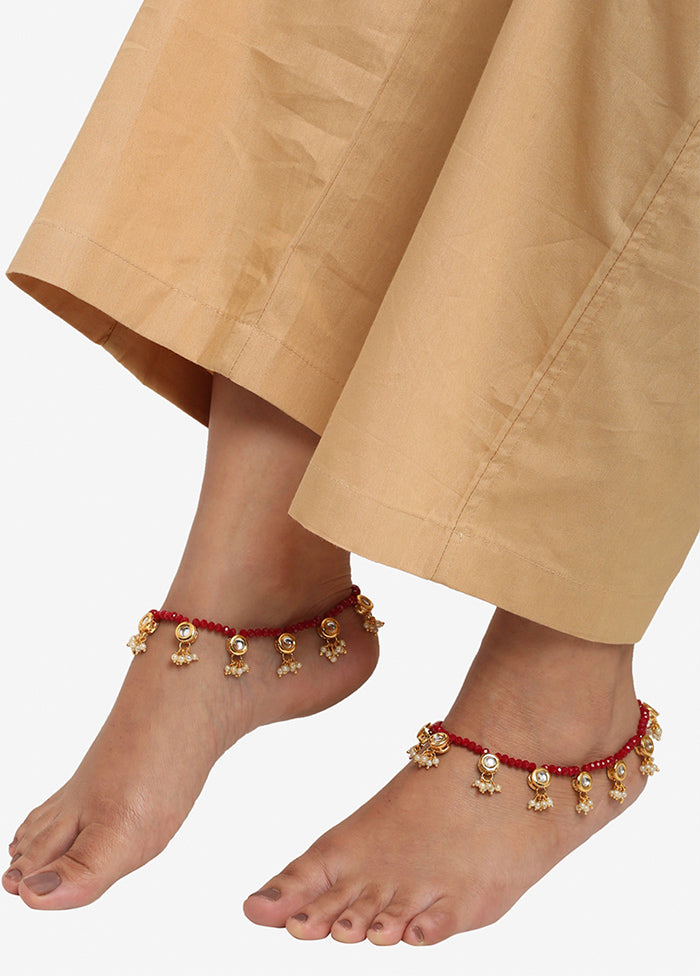 Pair Of Red Beaded Anklets - Indian Silk House Agencies