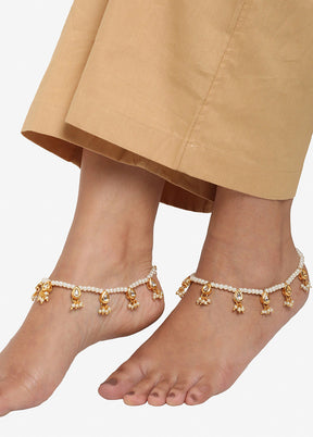 Pair Of White Beaded Anklets - Indian Silk House Agencies