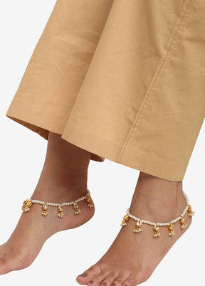 Pair Of White Beaded Anklets - Indian Silk House Agencies