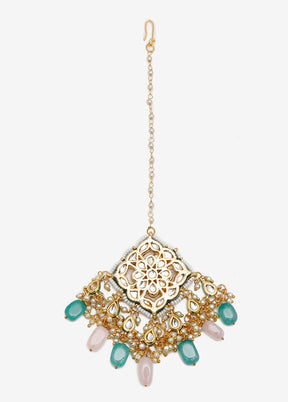 Gold Plated Kundan Mangtika Head Jewellery - Indian Silk House Agencies