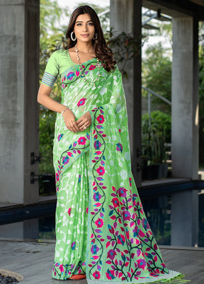 Green Cotton Saree With Blouse Piece