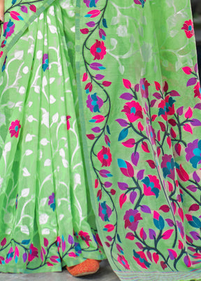 Green Pure Cotton Saree With Blouse Piece - Indian Silk House Agencies