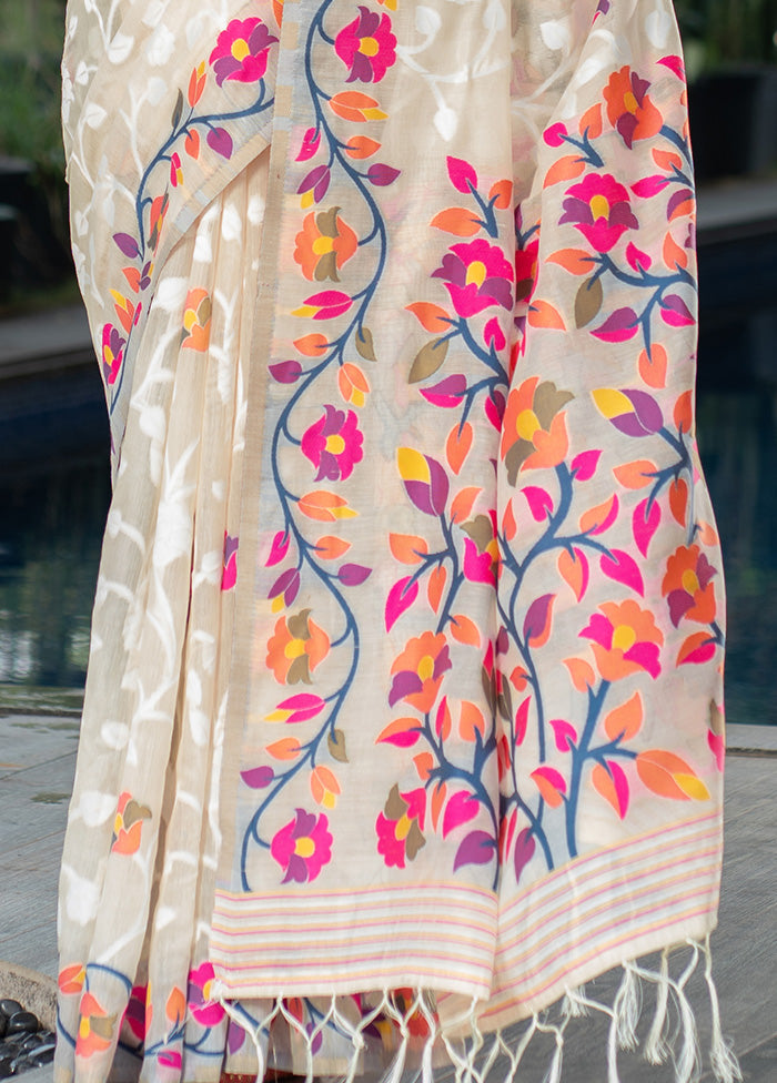 Off White Pure Cotton Saree With Blouse Piece - Indian Silk House Agencies