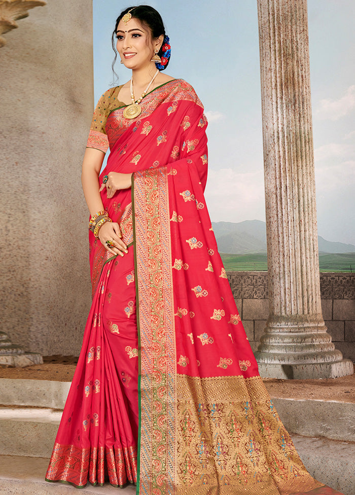 Red Spun Silk Saree With Blouse Piece - Indian Silk House Agencies