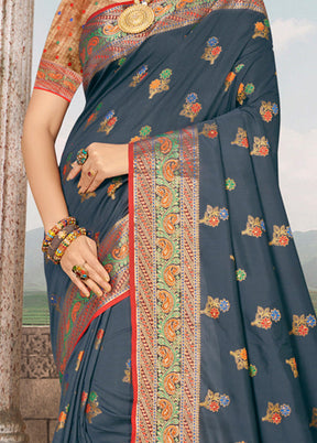 Grey Spun Silk Saree With Blouse Piece - Indian Silk House Agencies