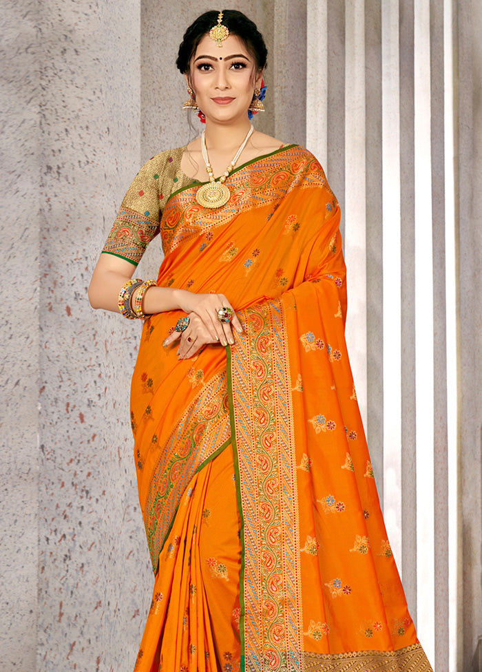 Mustard Spun Silk Saree With Blouse Piece - Indian Silk House Agencies