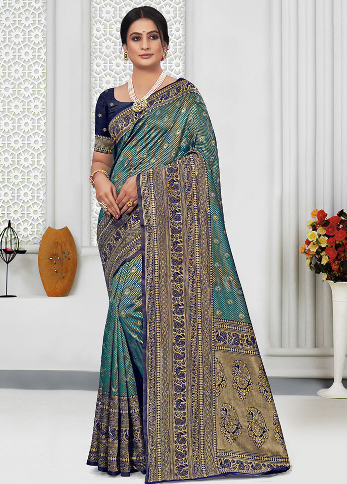 Sea Green Spun Silk Saree With Blouse Piece