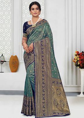 Sea Green Spun Silk Saree With Blouse Piece - Indian Silk House Agencies