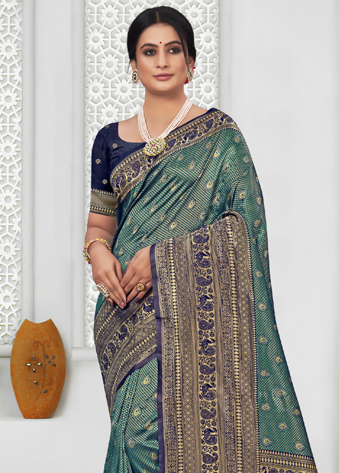 Sea Green Spun Silk Saree With Blouse Piece - Indian Silk House Agencies