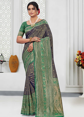 Navy Blue Spun Silk Saree With Blouse Piece - Indian Silk House Agencies