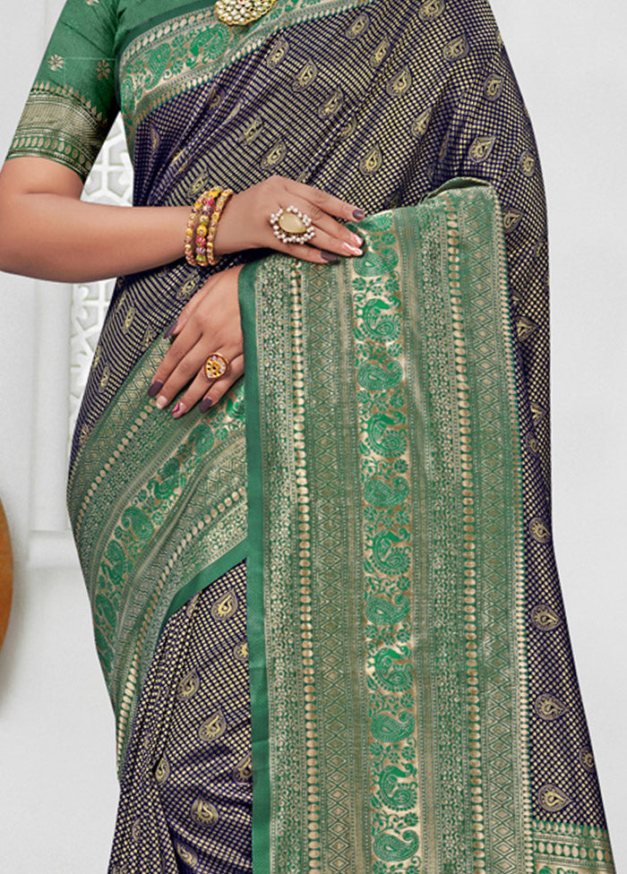 Navy Blue Spun Silk Saree With Blouse Piece - Indian Silk House Agencies