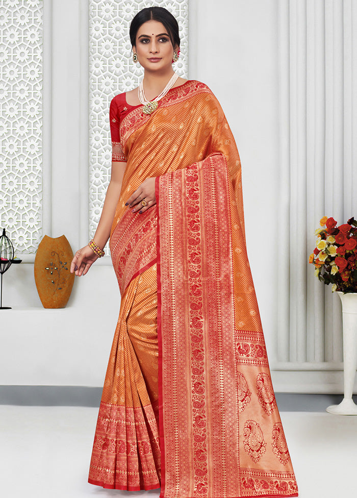 Orange Spun Silk Saree With Blouse Piece - Indian Silk House Agencies