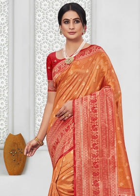 Orange Spun Silk Saree With Blouse Piece - Indian Silk House Agencies