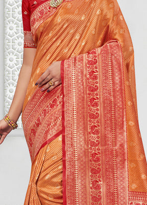 Orange Spun Silk Saree With Blouse Piece - Indian Silk House Agencies