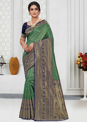 Green Spun Silk Saree With Blouse Piece - Indian Silk House Agencies