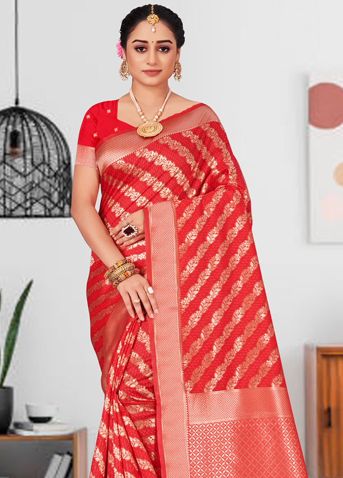 Red Spun Silk Saree With Blouse Piece - Indian Silk House Agencies