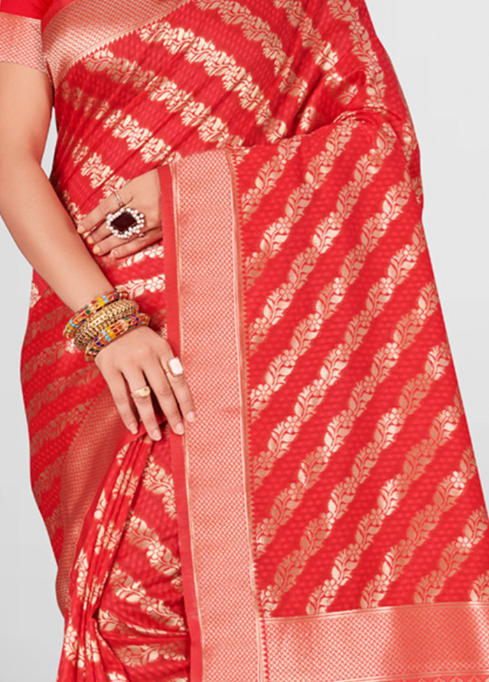 Red Spun Silk Saree With Blouse Piece - Indian Silk House Agencies