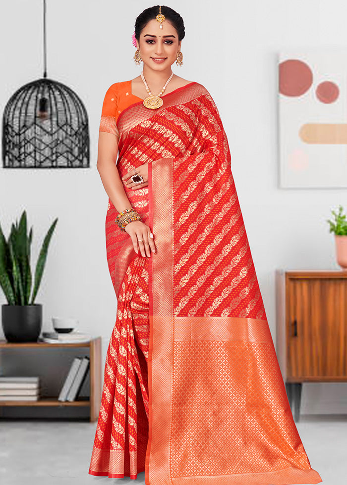 Red Spun Silk Saree With Blouse Piece - Indian Silk House Agencies