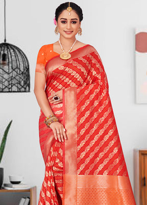 Red Spun Silk Saree With Blouse Piece - Indian Silk House Agencies