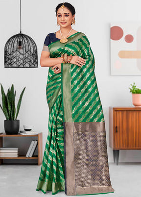 Green Spun Silk Saree With Blouse Piece - Indian Silk House Agencies