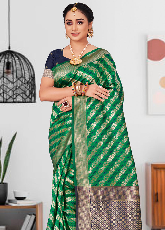 Green Spun Silk Saree With Blouse Piece - Indian Silk House Agencies