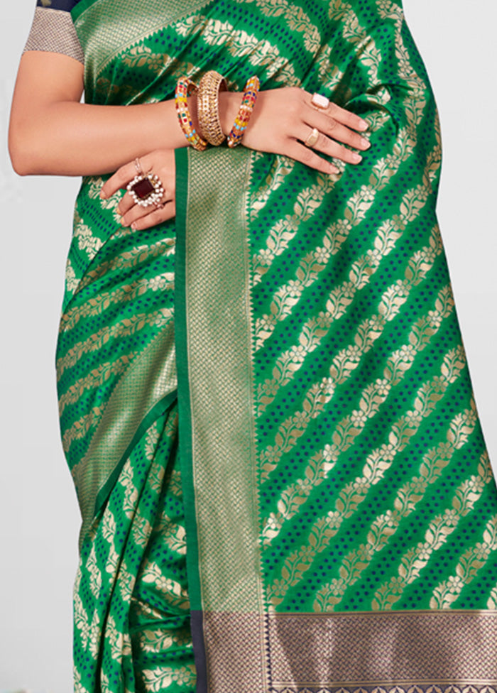 Green Spun Silk Saree With Blouse Piece - Indian Silk House Agencies