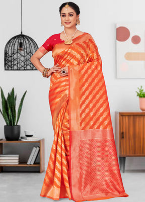 Orange Spun Silk Saree With Blouse Piece - Indian Silk House Agencies