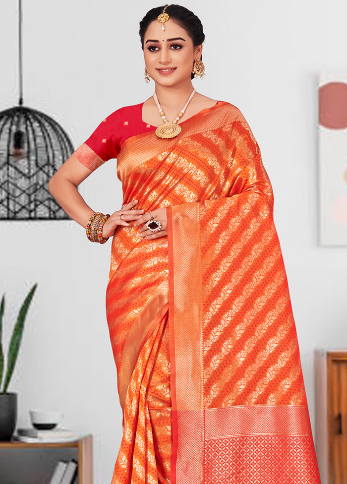 Orange Spun Silk Saree With Blouse Piece - Indian Silk House Agencies