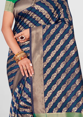 Navy Blue Spun Silk Saree With Blouse Piece - Indian Silk House Agencies