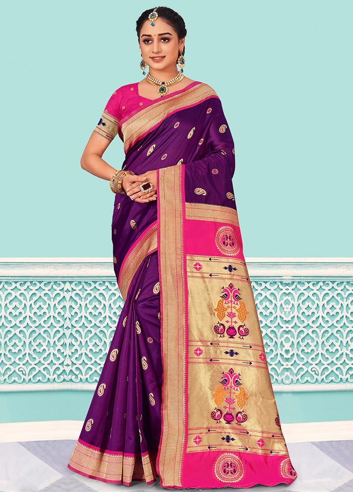 Purple Spun Silk Saree With Blouse Piece - Indian Silk House Agencies