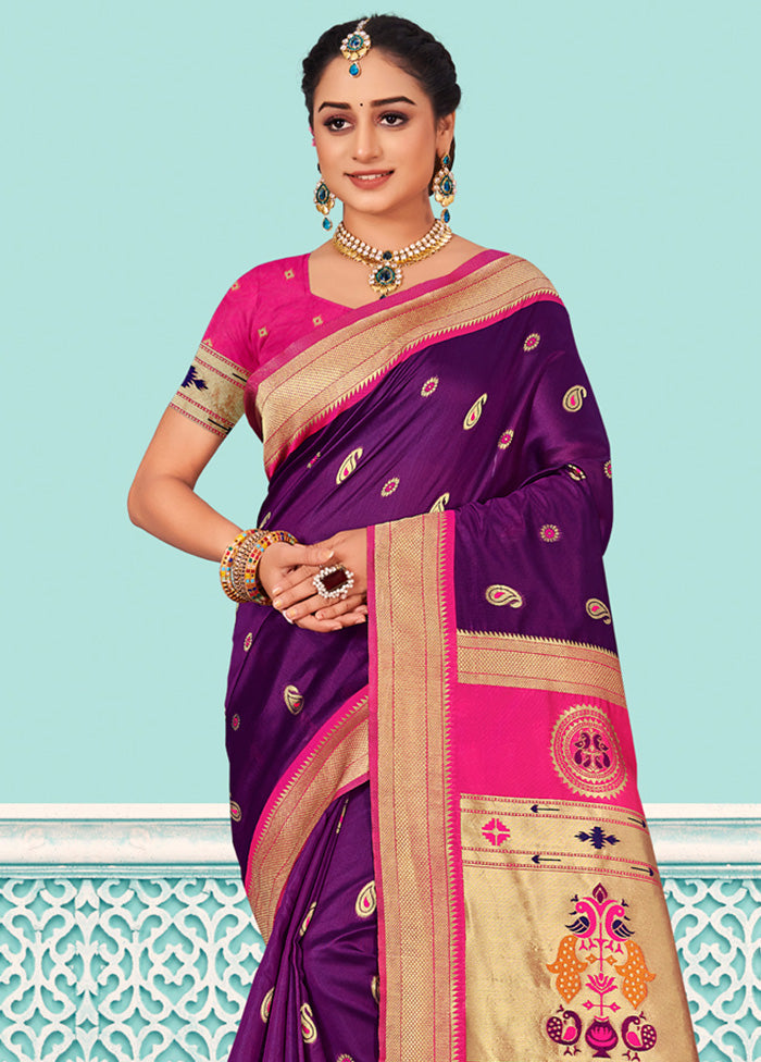 Purple Spun Silk Saree With Blouse Piece - Indian Silk House Agencies