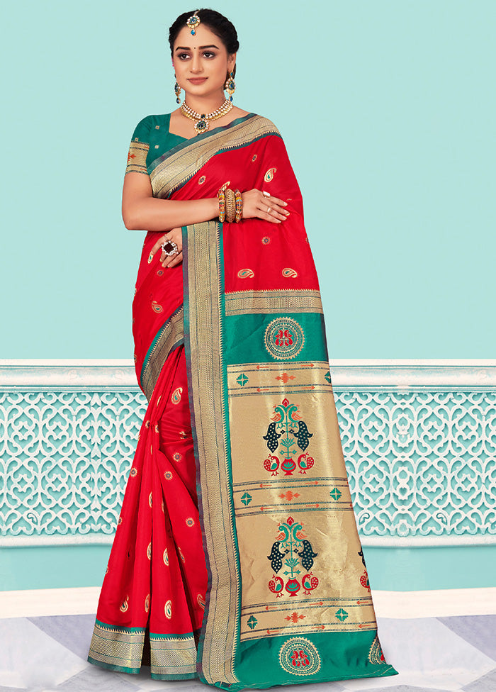 Red Spun Silk Saree With Blouse Piece - Indian Silk House Agencies