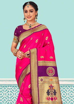 Magenta Spun Silk Saree With Blouse Piece - Indian Silk House Agencies