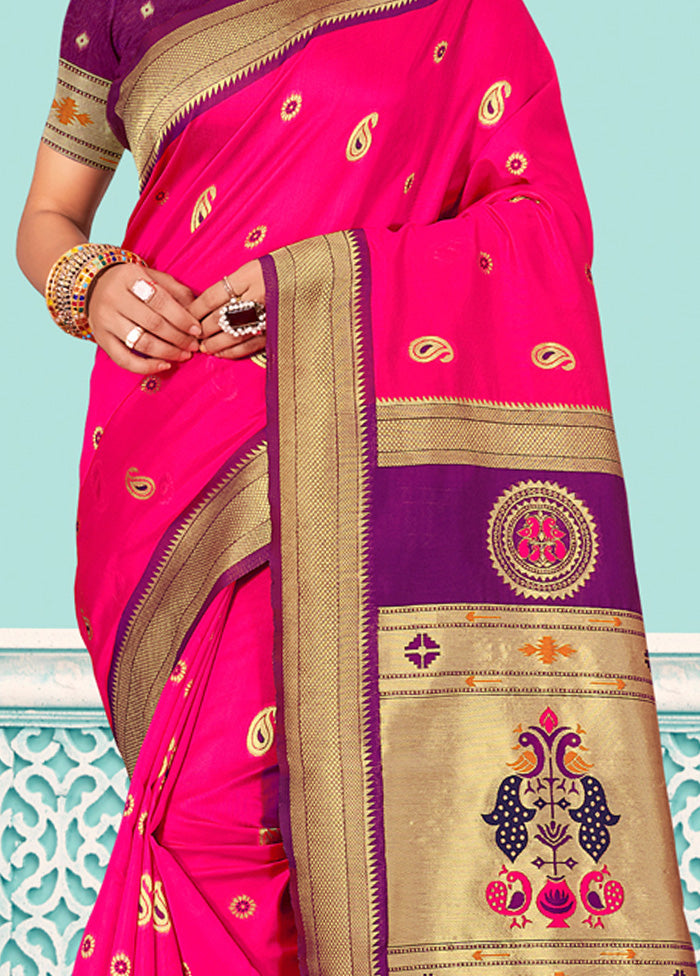 Magenta Spun Silk Saree With Blouse Piece - Indian Silk House Agencies